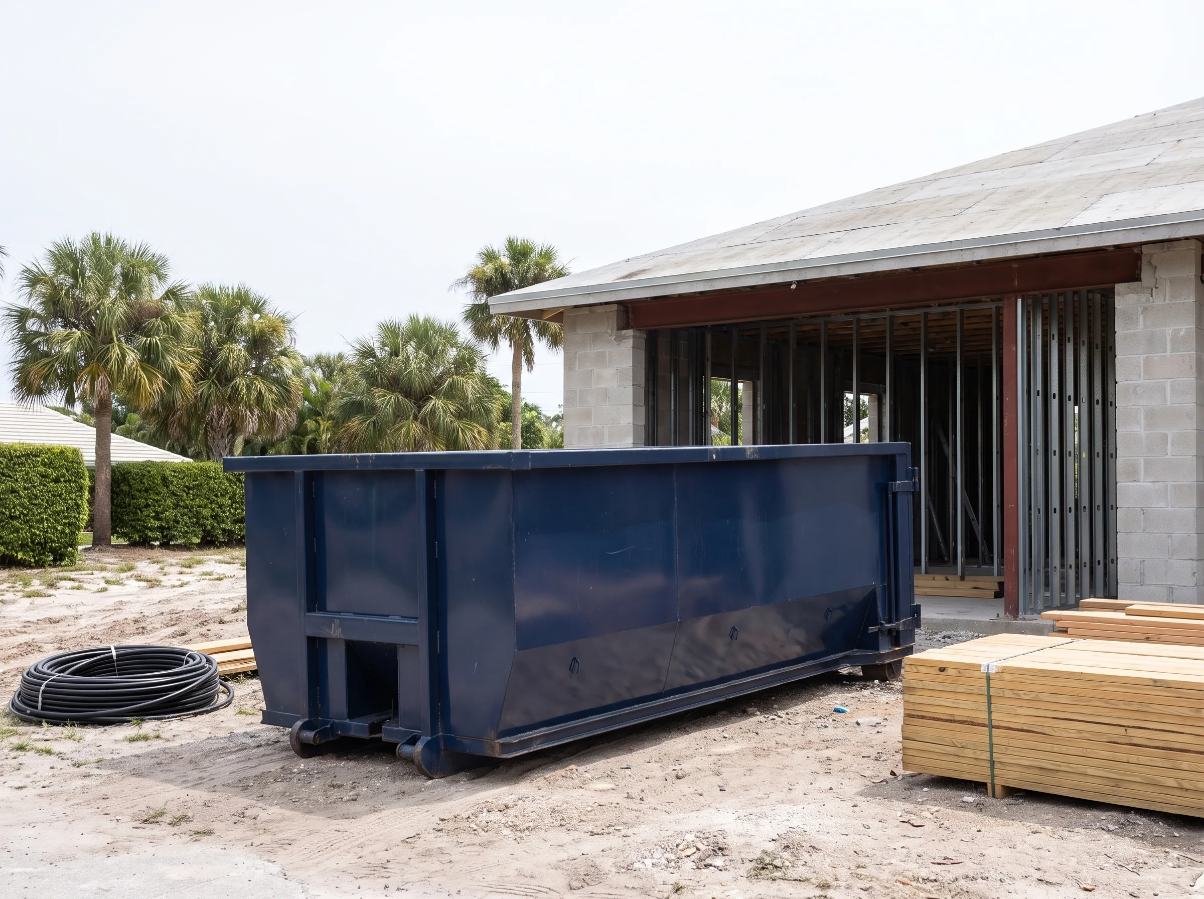 Roll-off dumpster being loaded in Fort Myers, FL