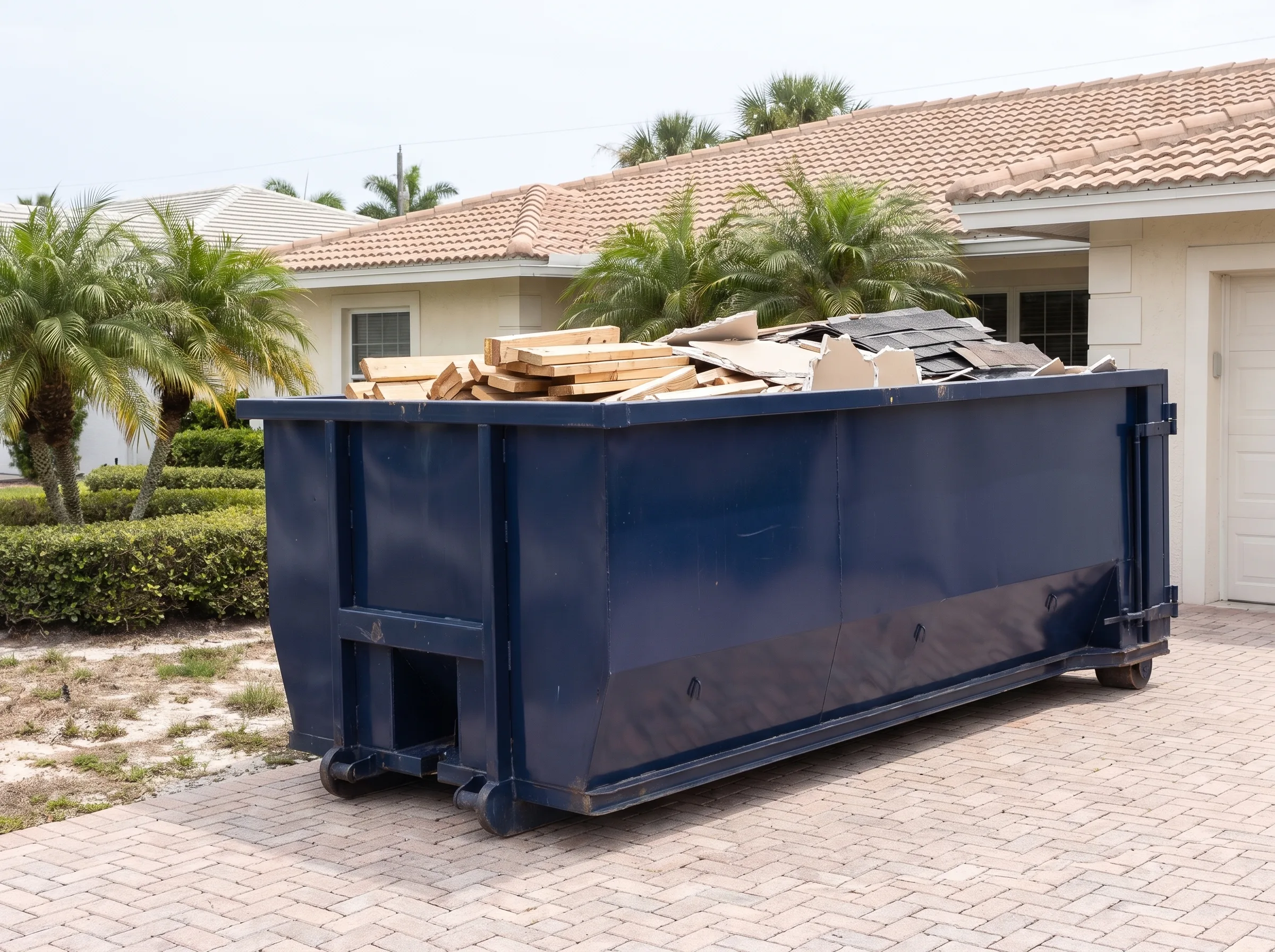 Roll-off dumpster being loaded in Lee County, FL